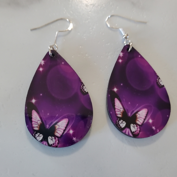 Purple Butterfly Teardrop Earrings - Picture 2 of 5